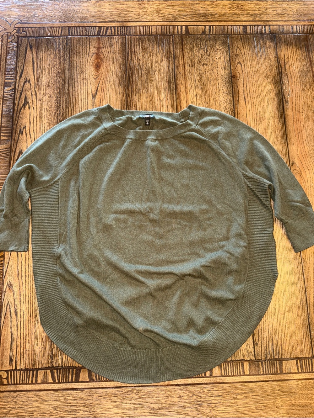 Express Olive Green Scoop-Neck Lightweight Knit Sweater